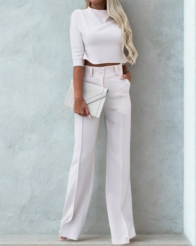 Amelie | Tailored Two-Piece Set | Crop Top & Flared Pants