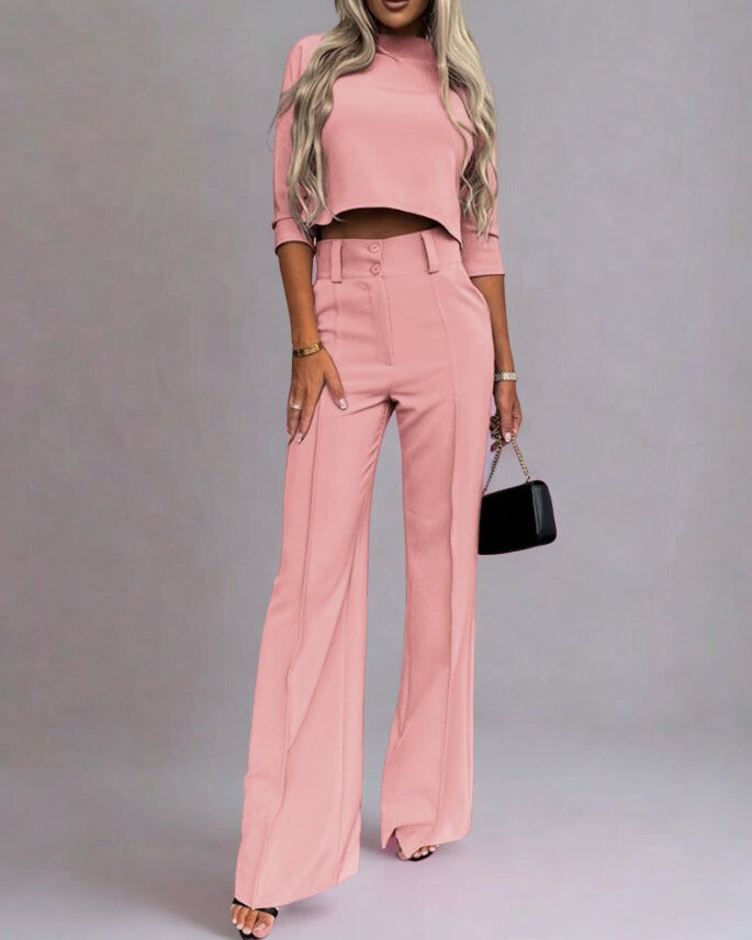 Amelie | Tailored Two-Piece Set | Crop Top & Flared Pants