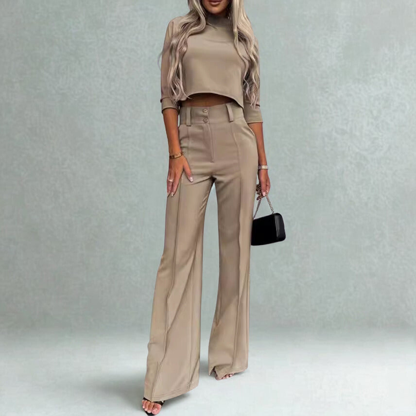 Amelie | Tailored Two-Piece Set | Crop Top & Flared Pants