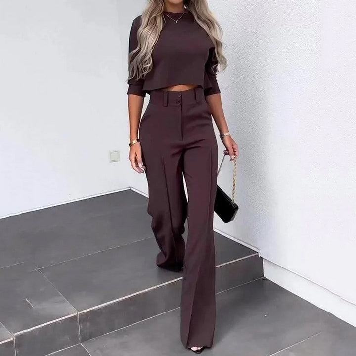 Amelie | Tailored Two-Piece Set | Crop Top & Flared Pants
